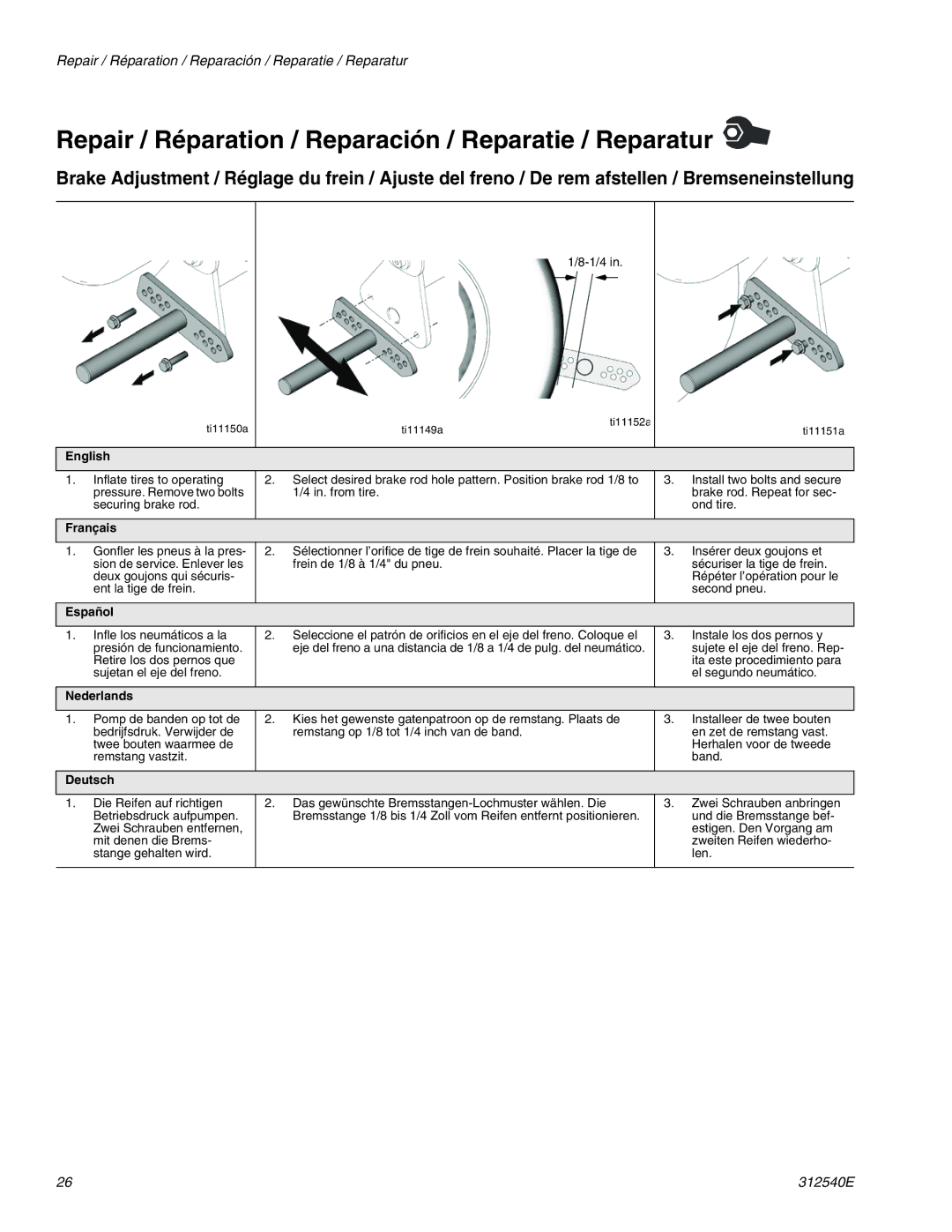 Graco 262004, 262005 important safety instructions Repair / Réparation / Reparación / Reparatie / Reparatur, English 