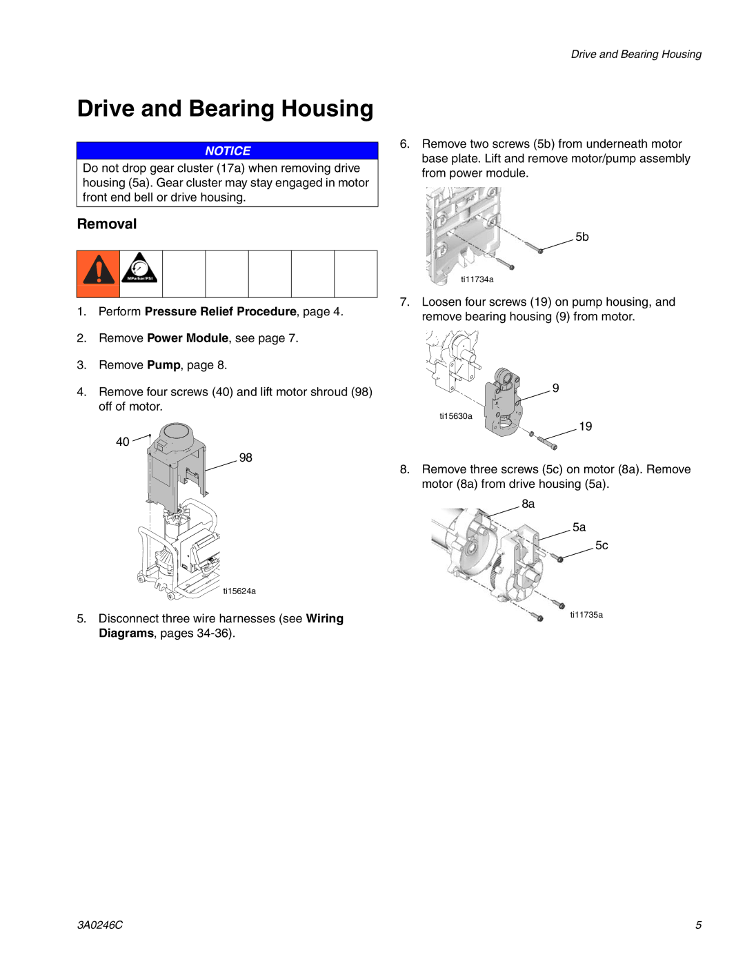 Graco 262300, 262288, 258907, 258906, 257100 manual Drive and Bearing Housing 