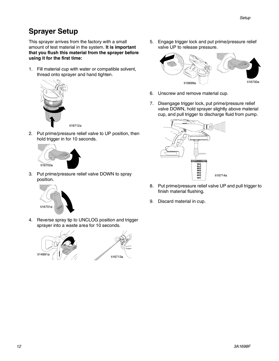 Graco 16F887  16H240, 262612, 16H241, 16H243, 16H245, 16H242, 16H829 important safety instructions Sprayer Setup 