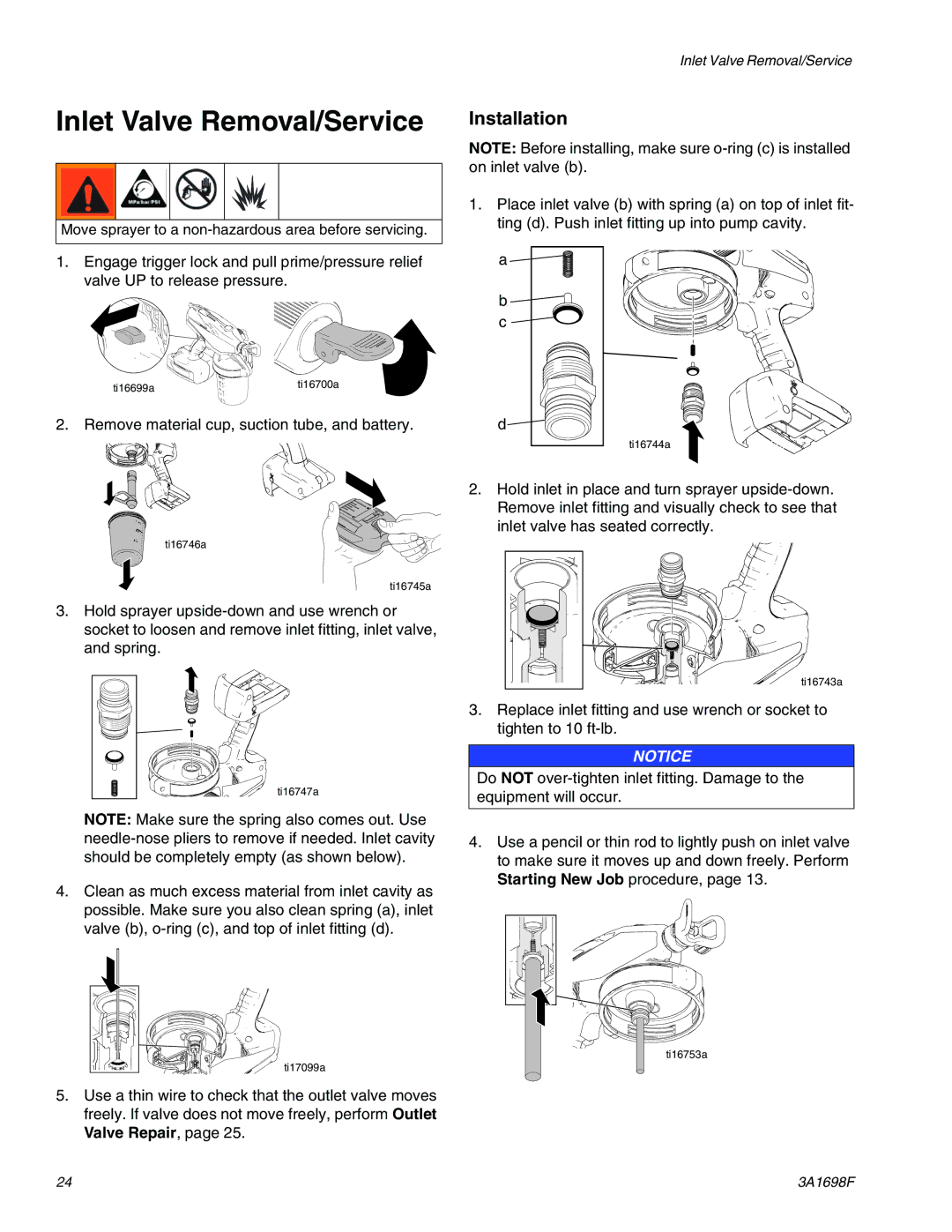 Graco 16H245, 262612, 16H241, 16H243, 16H242, 16F887  16H240, 16H829 Inlet Valve Removal/Service, Installation 