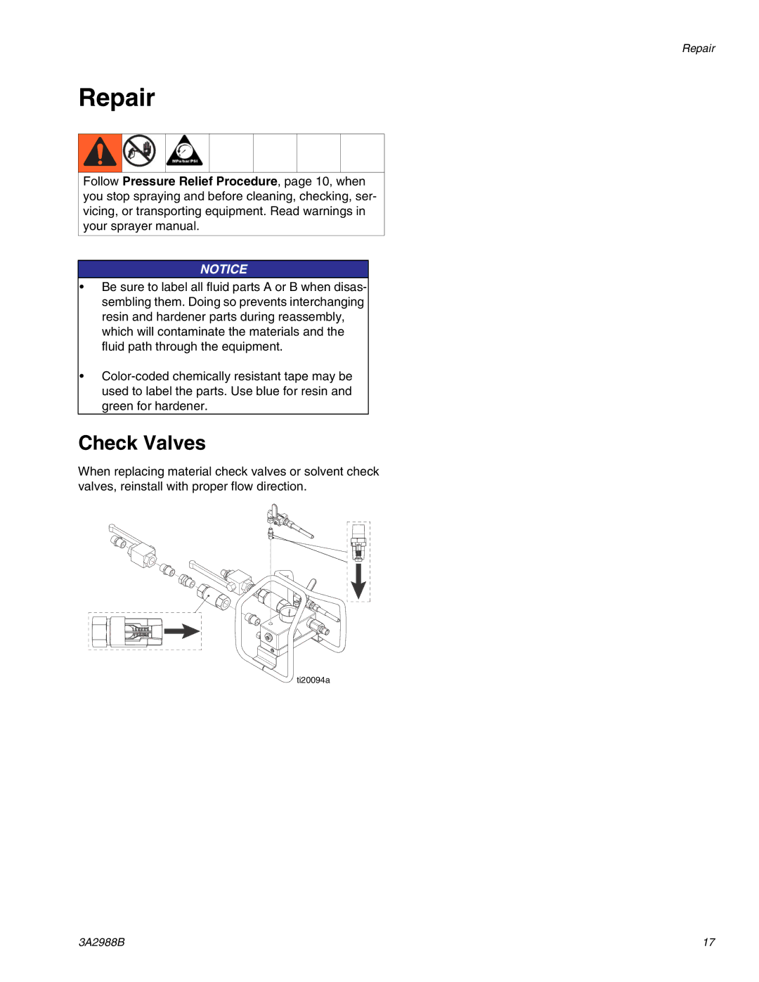 Graco 262893 important safety instructions Repair, Check Valves 