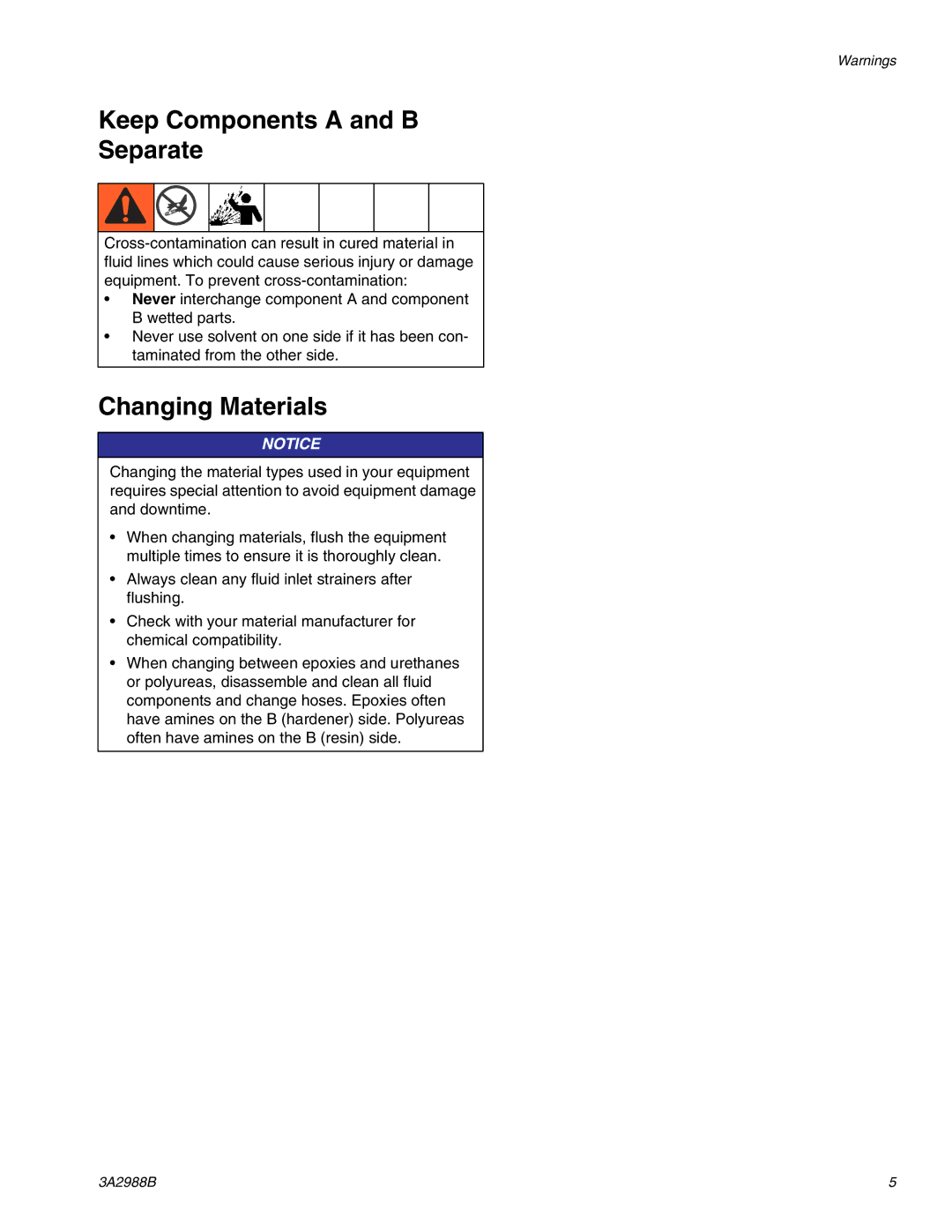 Graco 262893 important safety instructions Keep Components a and B Separate, Changing Materials 