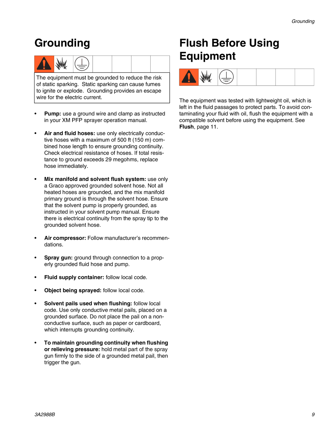 Graco 262893 important safety instructions Grounding, Flush Before Using Equipment 