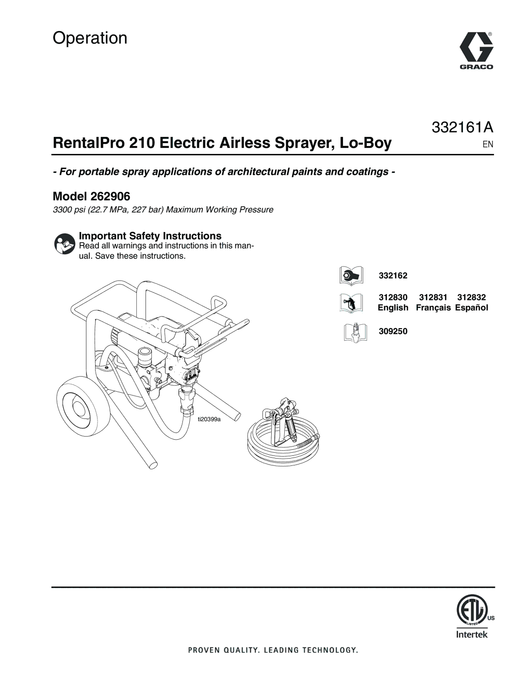 Graco 262906 important safety instructions Operation 