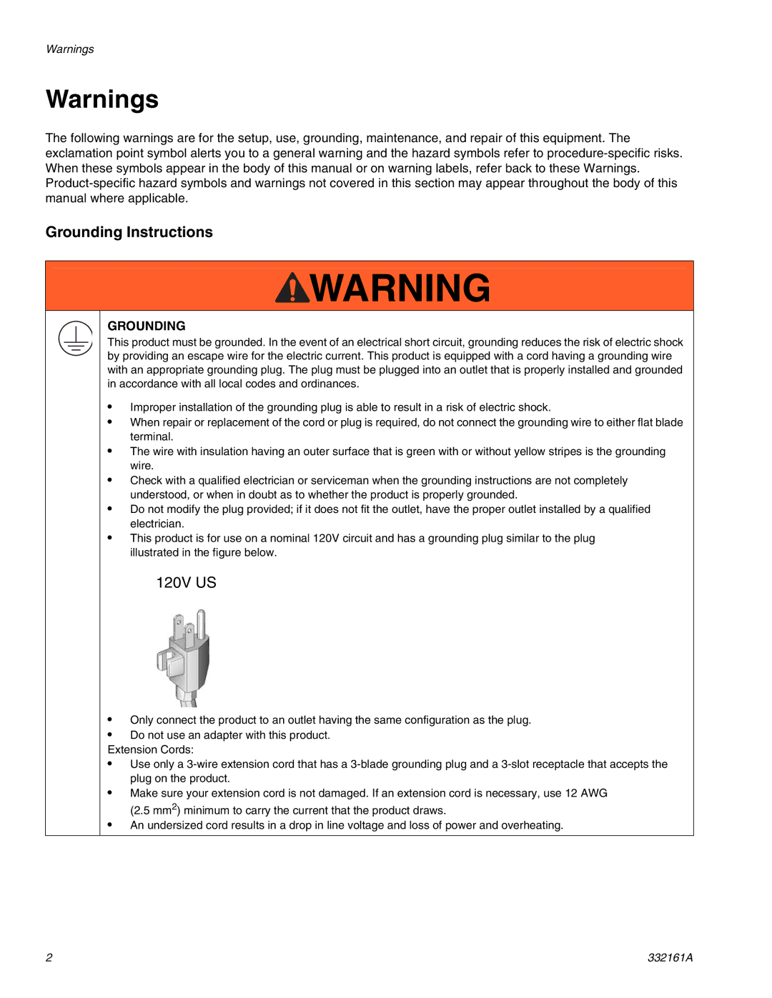 Graco 262906 important safety instructions Grounding Instructions 