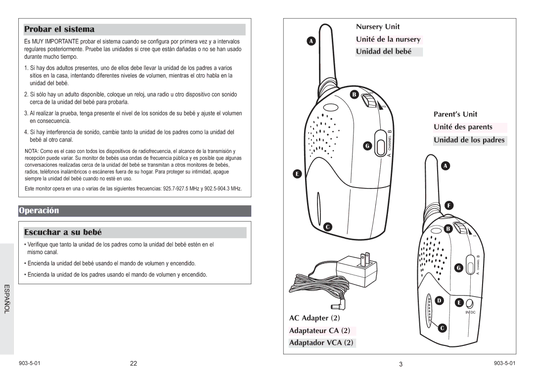 Graco 2770 owner manual Probar el sistema, Operación, Escuchar a su bebé 