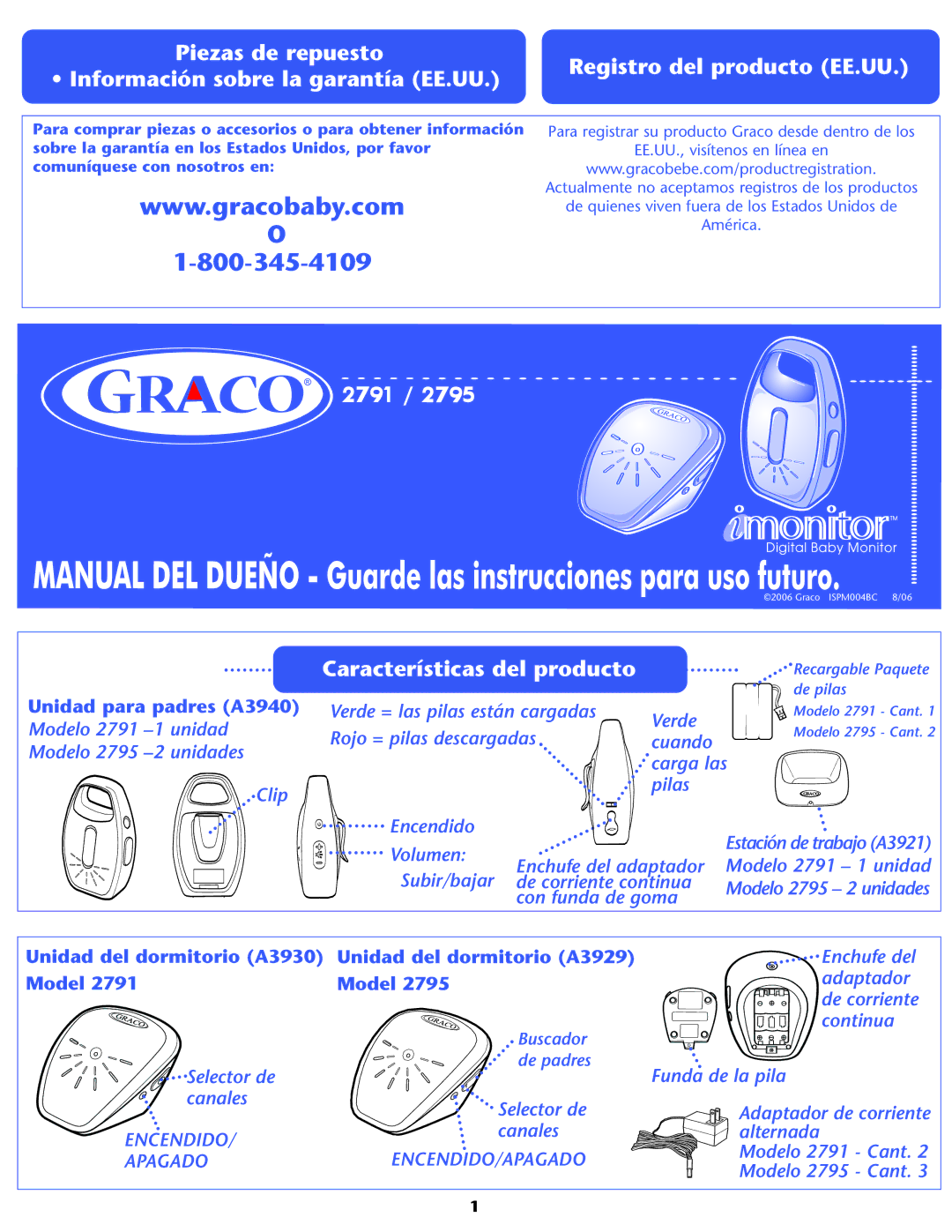 Graco 2791, 2795 manual Características del producto 