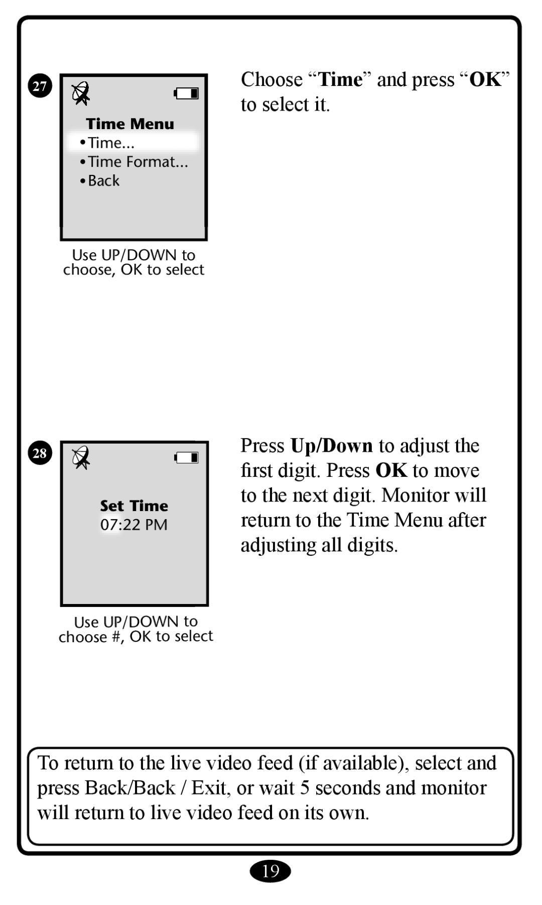 Graco 2797 manual Time Menu 