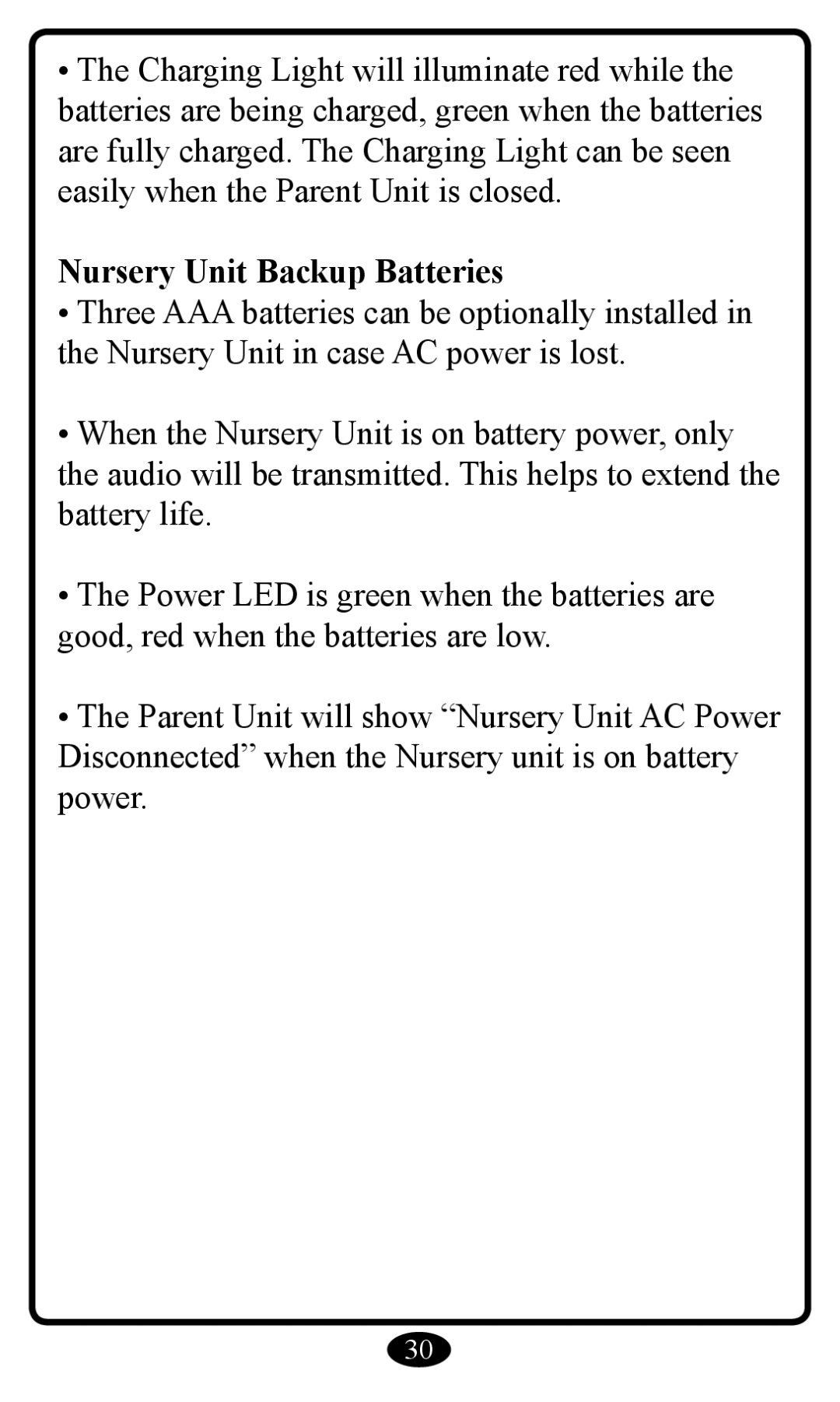 Graco 2797 manual Nursery Unit Backup Batteries 