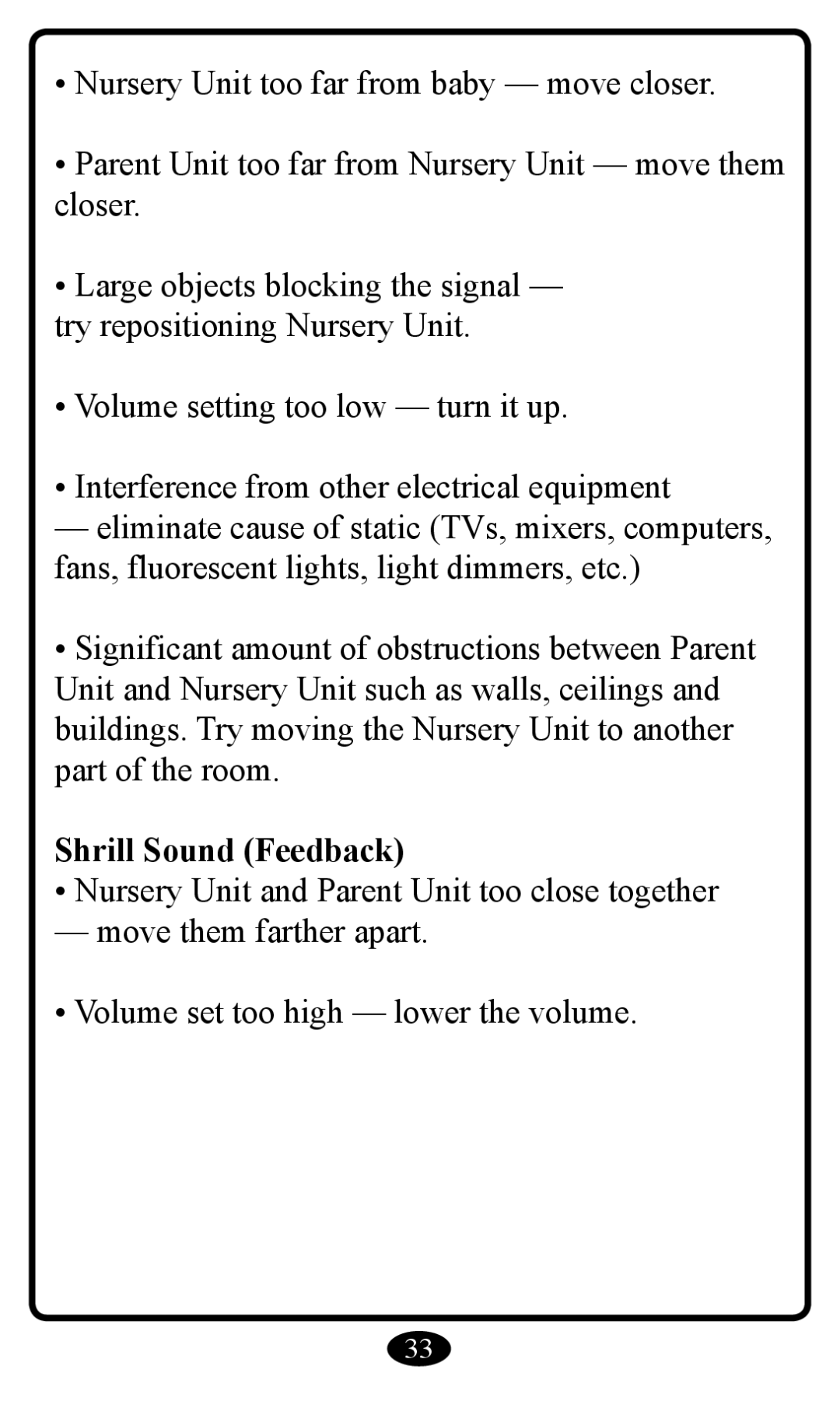 Graco 2797 manual Shrill Sound Feedback 