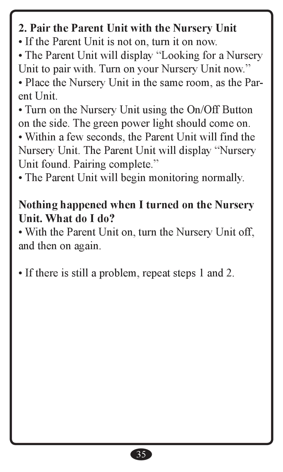 Graco 2797 manual Pair the Parent Unit with the Nursery Unit 