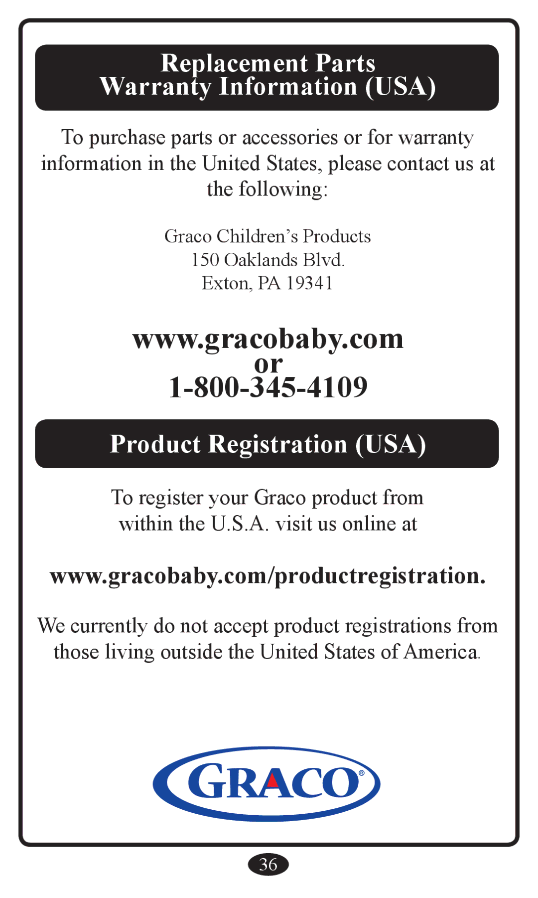 Graco 2797 manual Replacement Parts Warranty Information USA 