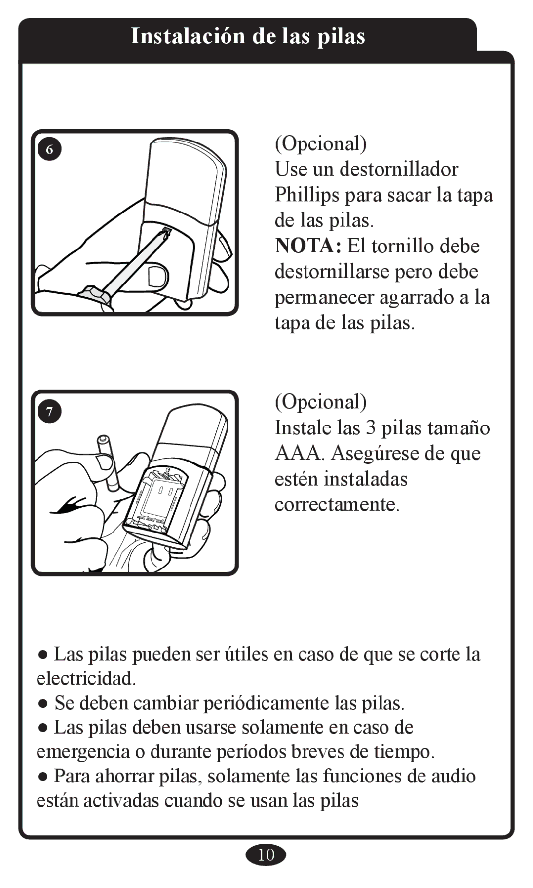 Graco 2797 manual Instalación de las pilas 