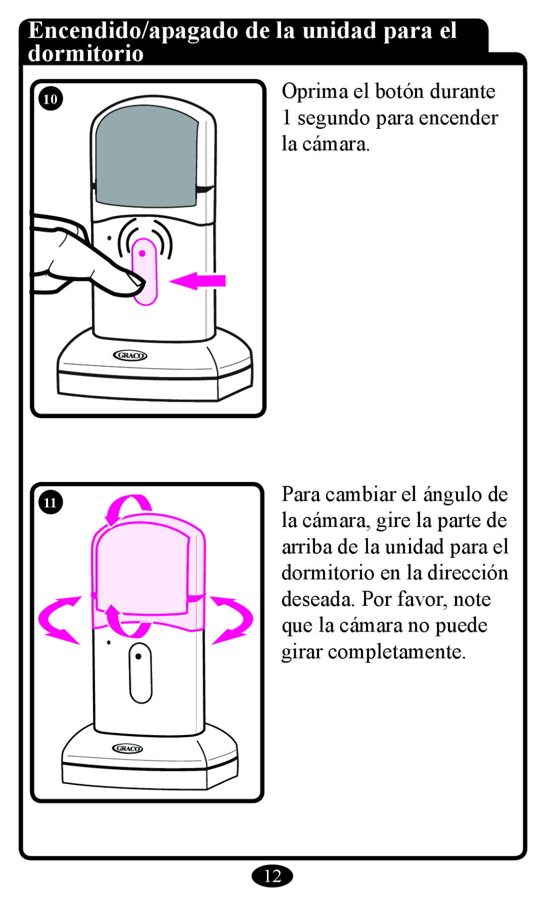 Graco 2797 manual Encendido/apagado de la unidad para el dormitorio, Oprima el botón durante 