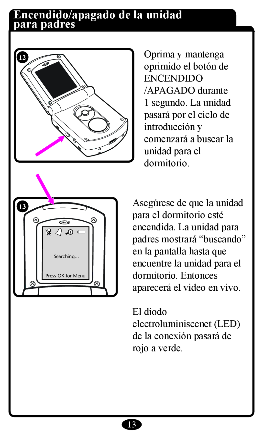 Graco 2797 manual Encendido/apagado de la unidad para padres 