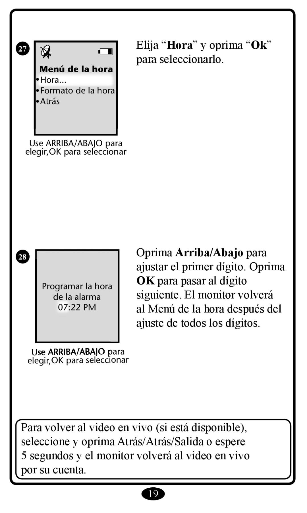 Graco 2797 manual Menú de la hora 