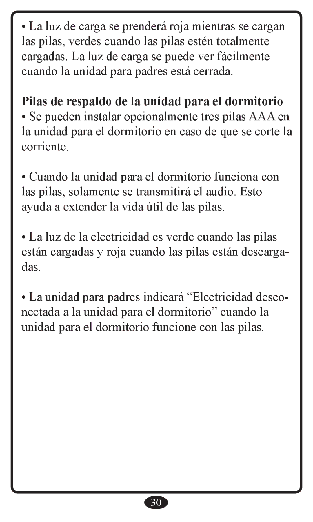 Graco 2797 manual Pilas de respaldo de la unidad para el dormitorio 