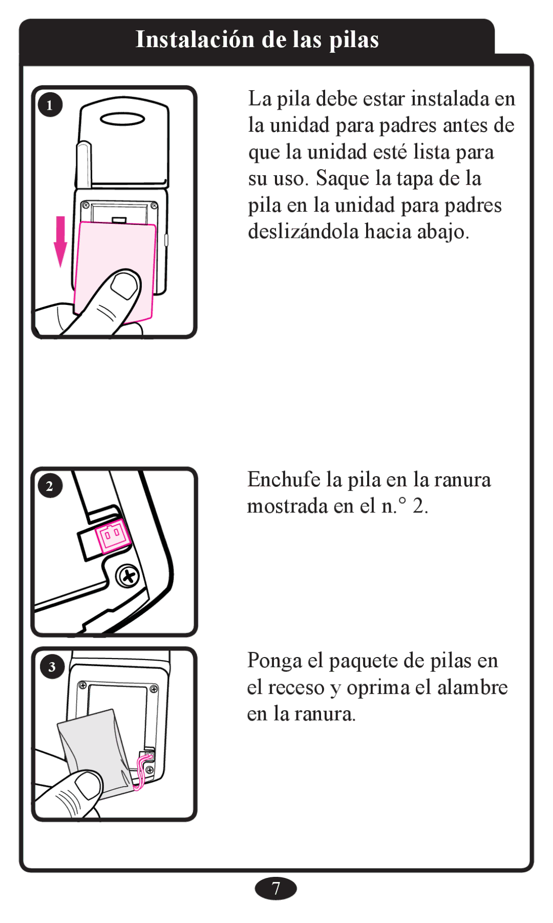 Graco 2797 owner manual Instalación de las pilas 