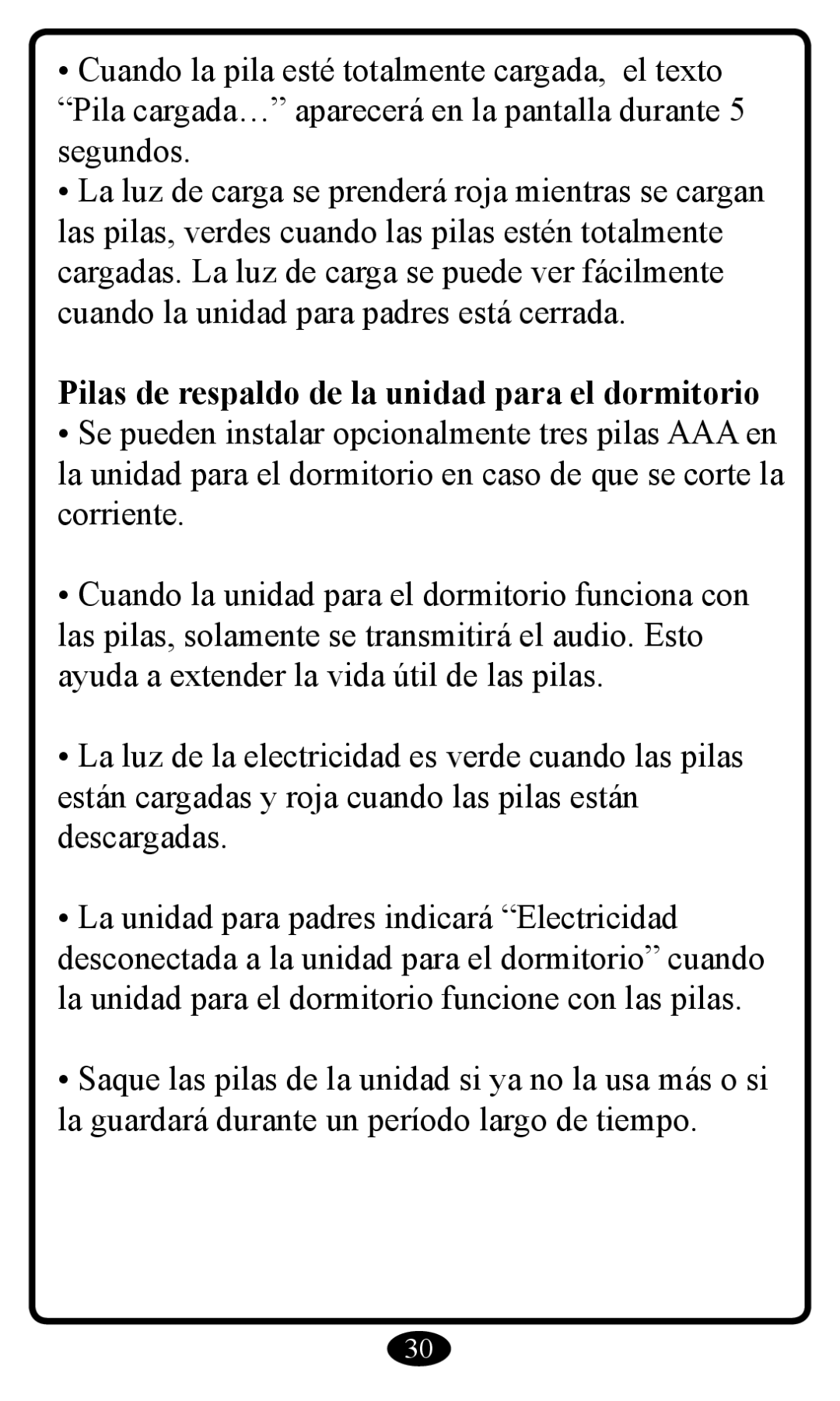 Graco 2797 owner manual Pilas de respaldo de la unidad para el dormitorio 