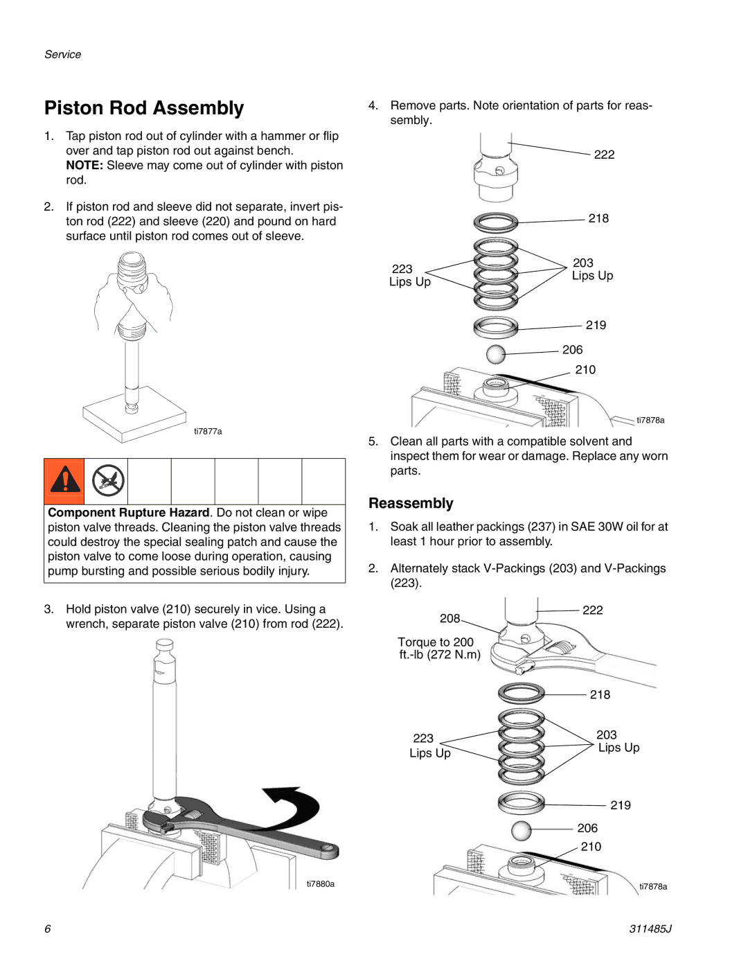 Graco 287834 important safety instructions Piston Rod Assembly, Reassembly 