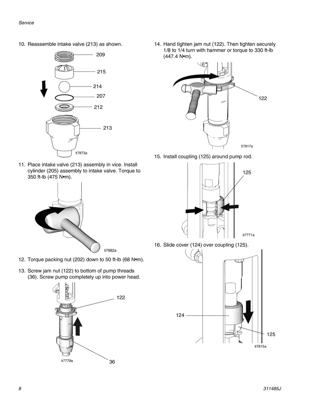 Graco 287834 important safety instructions Install coupling 125 around pump rod 