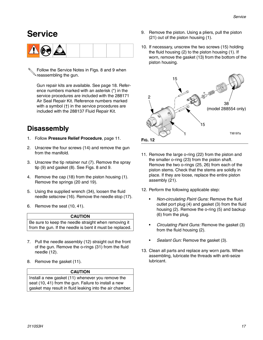 Graco 288048 important safety instructions Service, Disassembly 