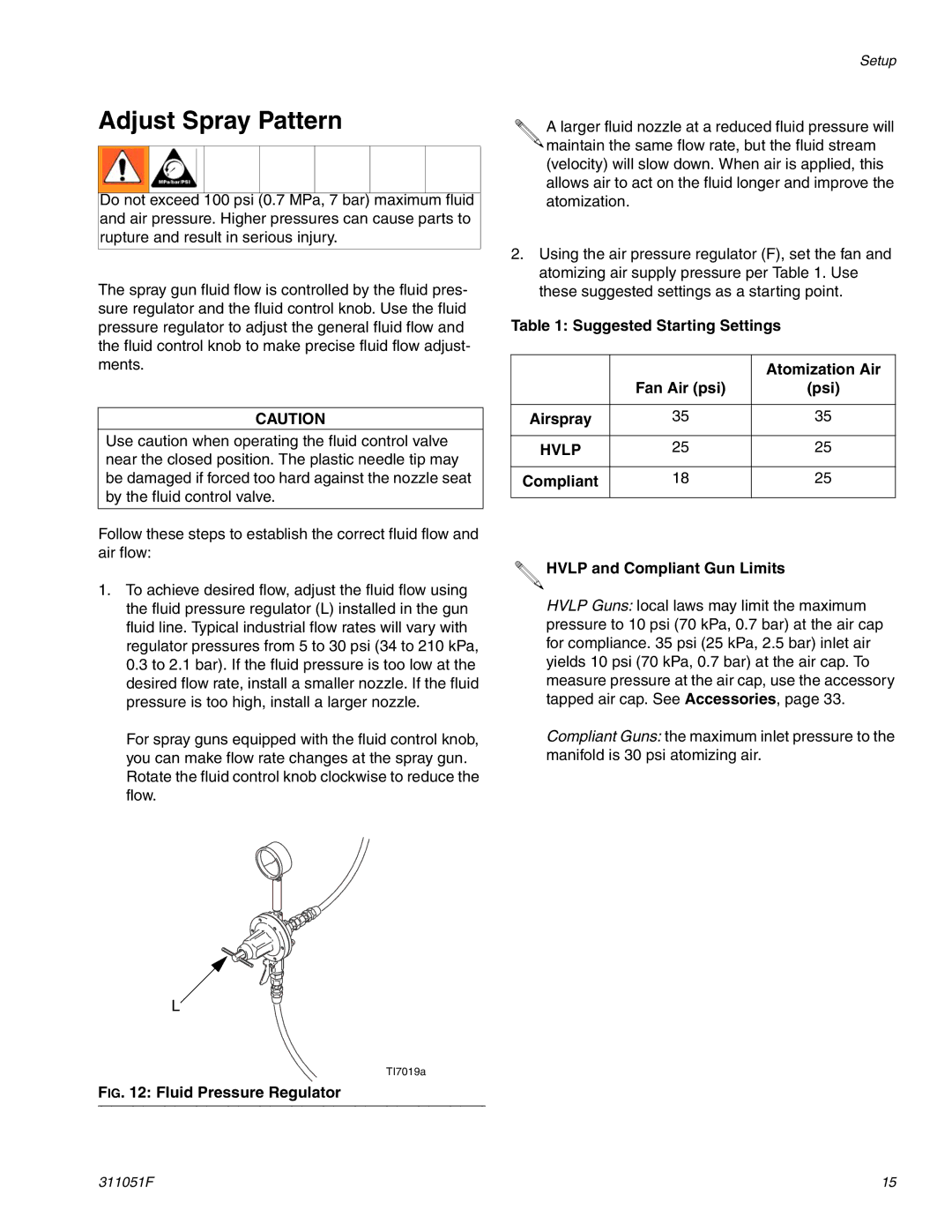 Graco 288217, 249369, 249377 important safety instructions Adjust Spray Pattern, Compliant Hvlp and Compliant Gun Limits 