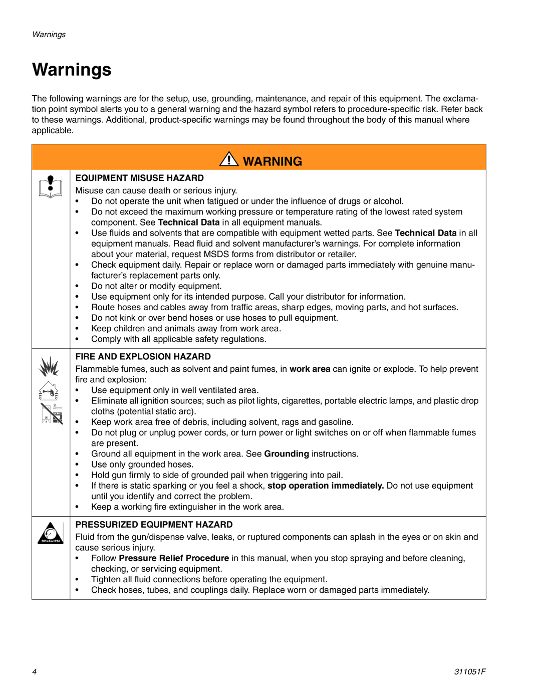 Graco 249369, 288217, 249377 important safety instructions Equipment Misuse Hazard 