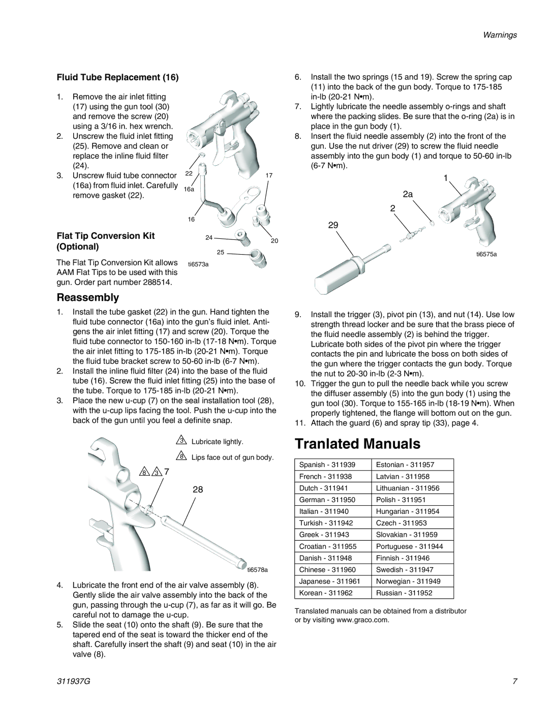 Graco 288513, 289604 important safety instructions Tranlated Manuals, Reassembly 