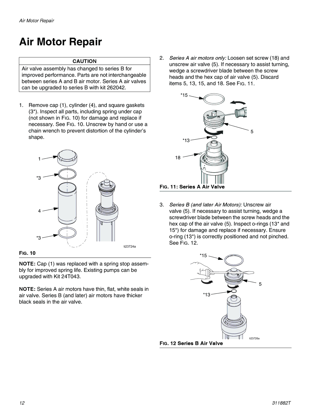 Graco 295616 important safety instructions Air Motor Repair, Series a Air Valve 