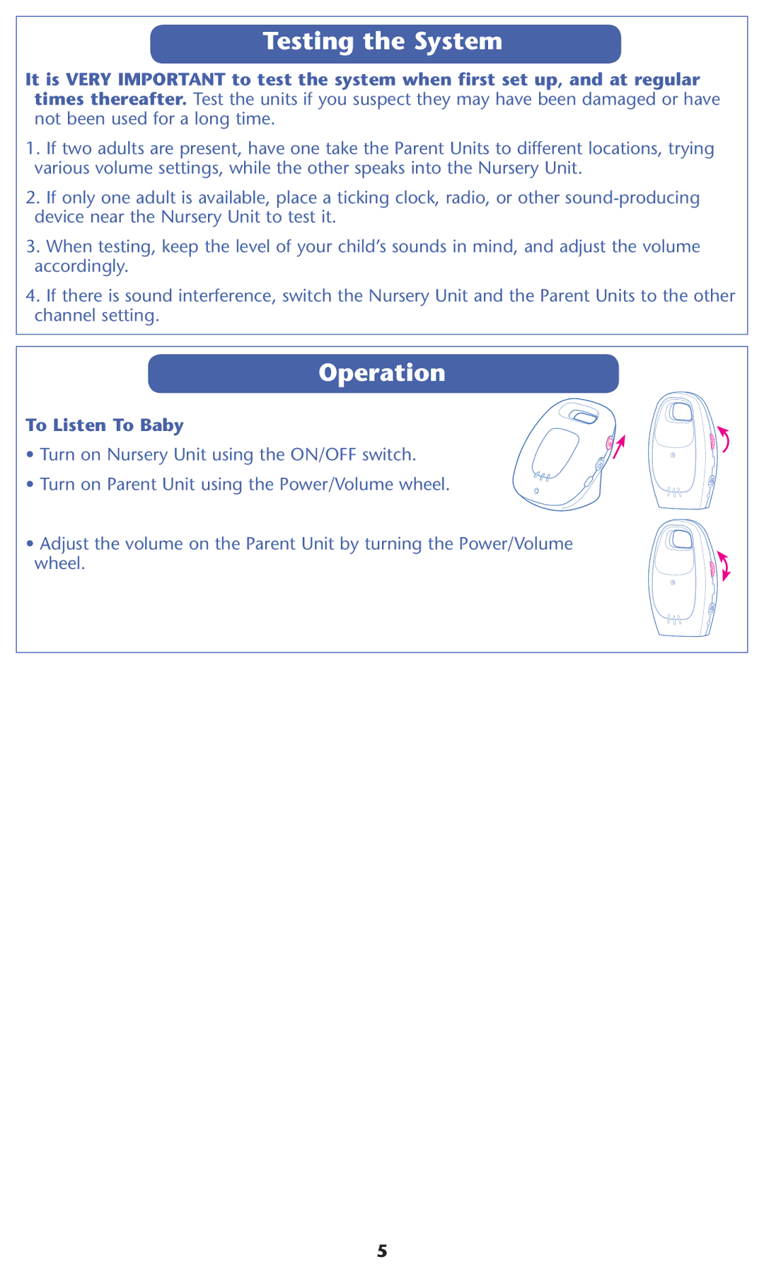 Graco 2L00 warranty Testing the System, Operation, To Listen To Baby 