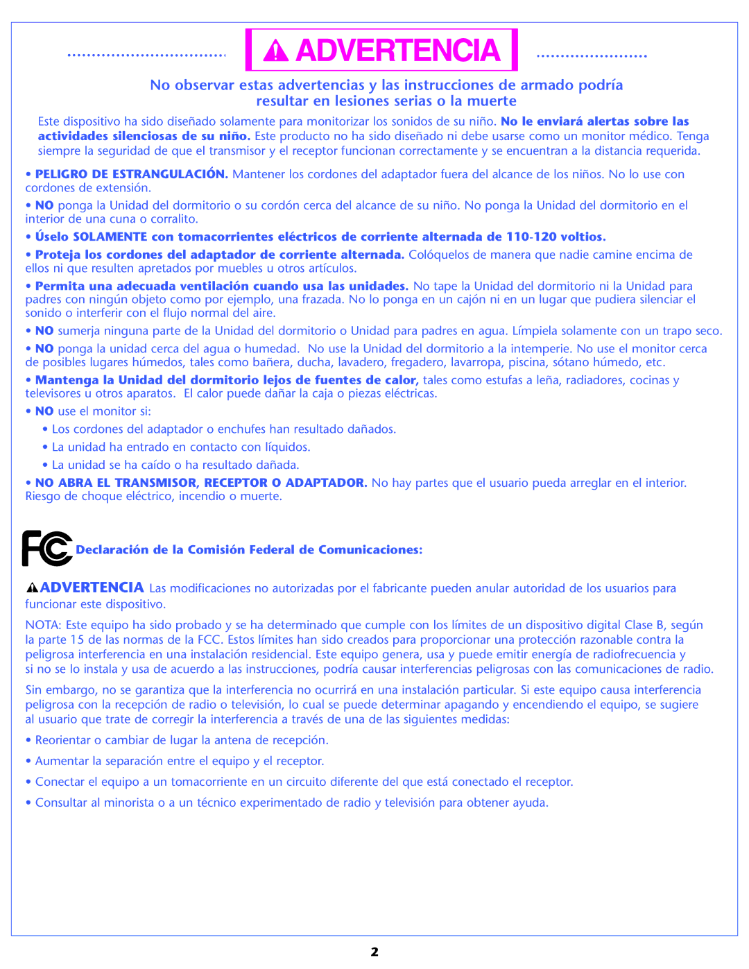 Graco 2M06 manual Declaración de la Comisión Federal de Comunicaciones 