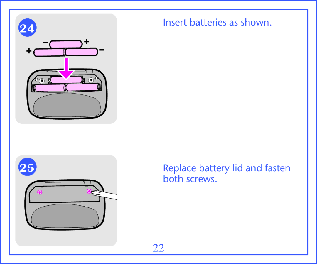 Graco 2M13 quick start Insert batteries as shown 