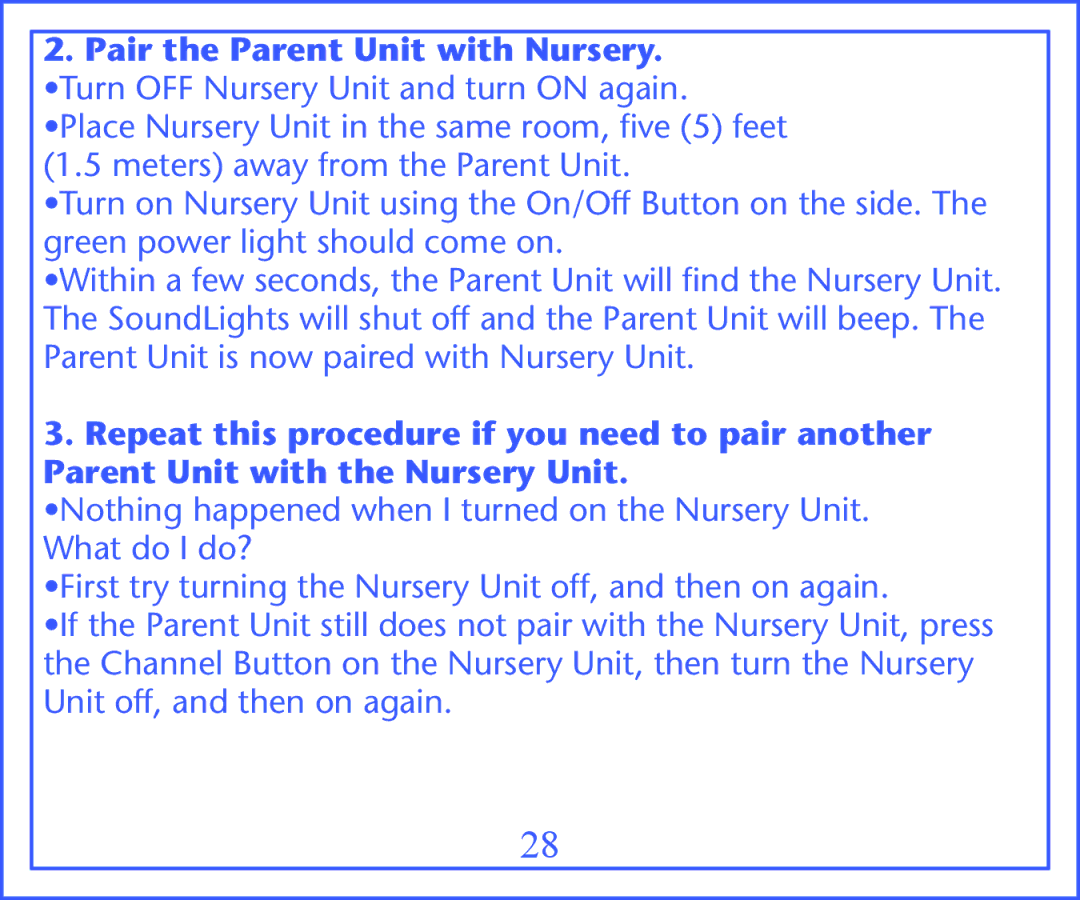 Graco 2M13 quick start Pair the Parent Unit with Nursery 