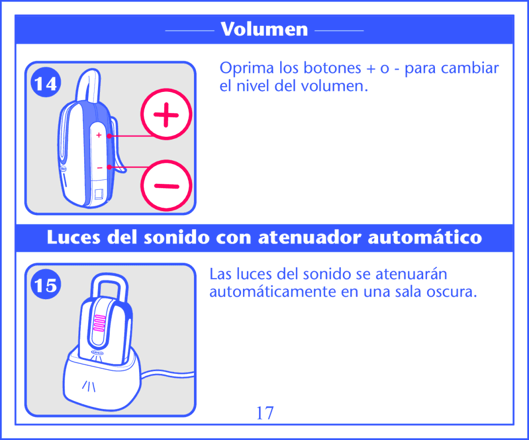 Graco 2M13 quick start Volumen, Luces del sonido con atenuador automático 