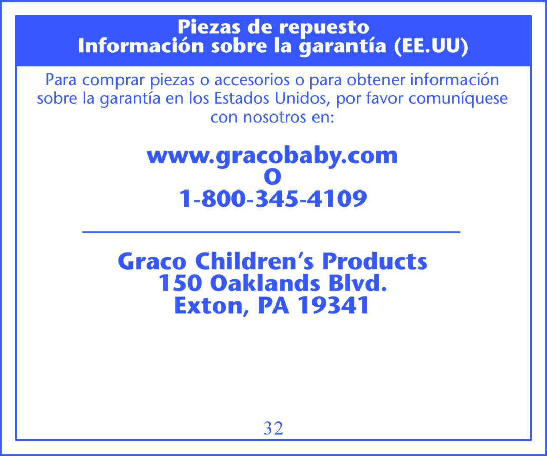 Graco 2M13 quick start Piezas de repuesto Información sobre la garantía EE.UU 