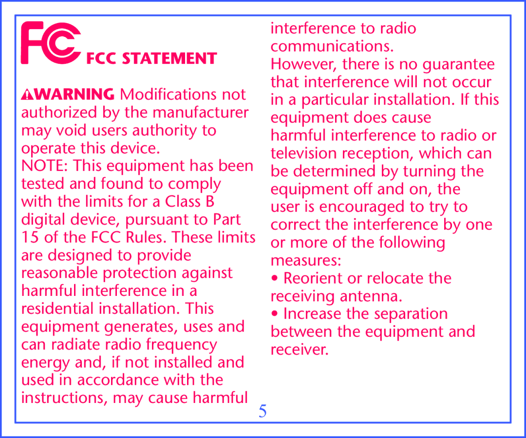 Graco 2M13 quick start FCC Statement 