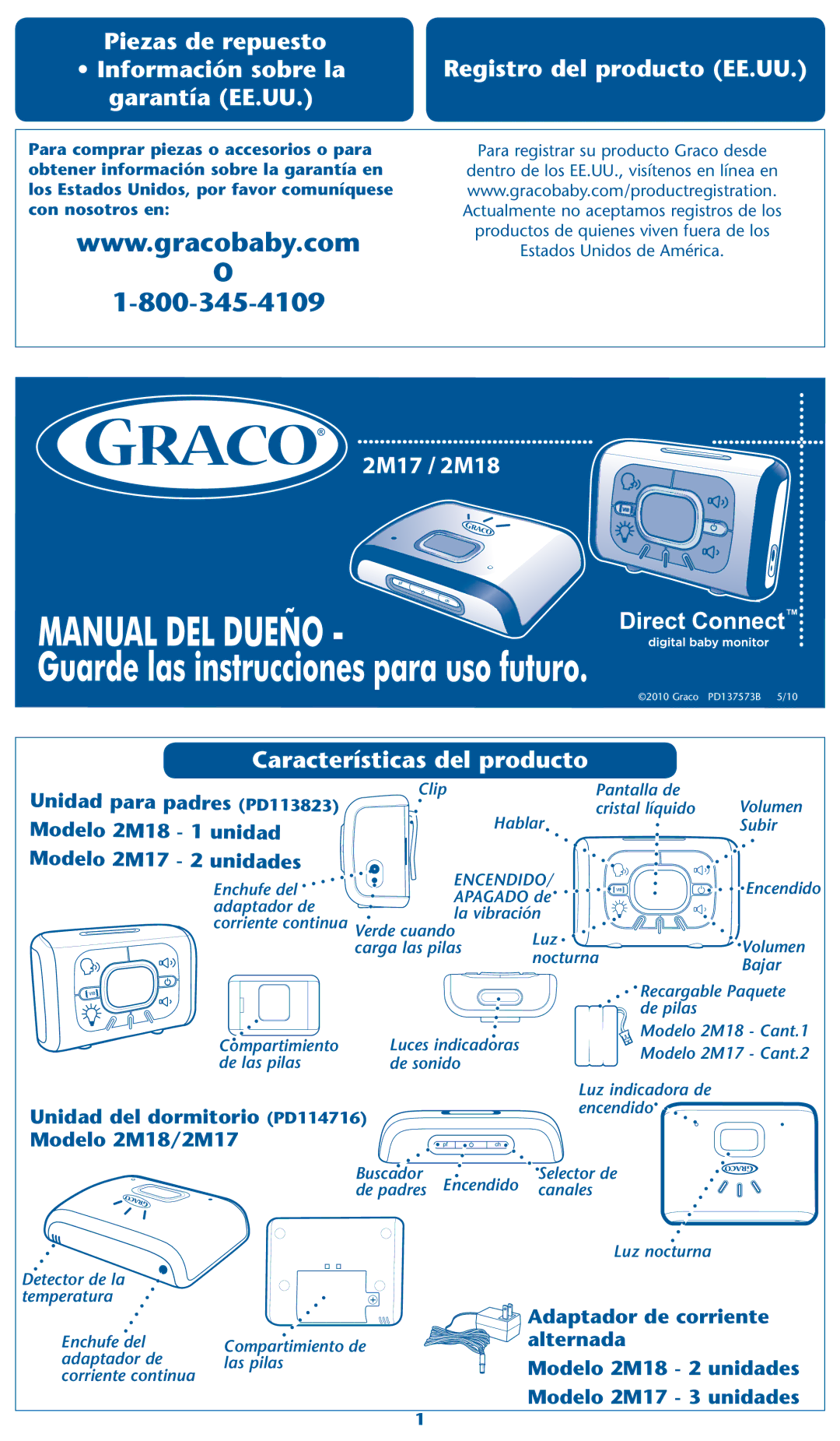 Graco 2M17, 2M18 warranty Piezas de repuesto Información sobre la garantía EE.UU, Registro del producto EE.UU 