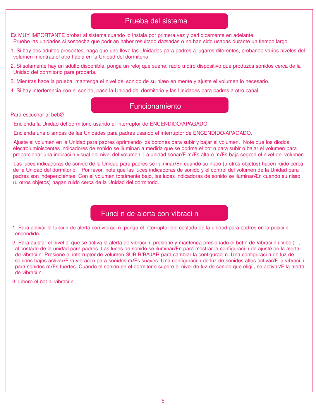 Graco 2M19, 2M20 warranty Prueba del sistema, Funcionamiento, Función de alerta con vibración, Para escuchar al bebé 