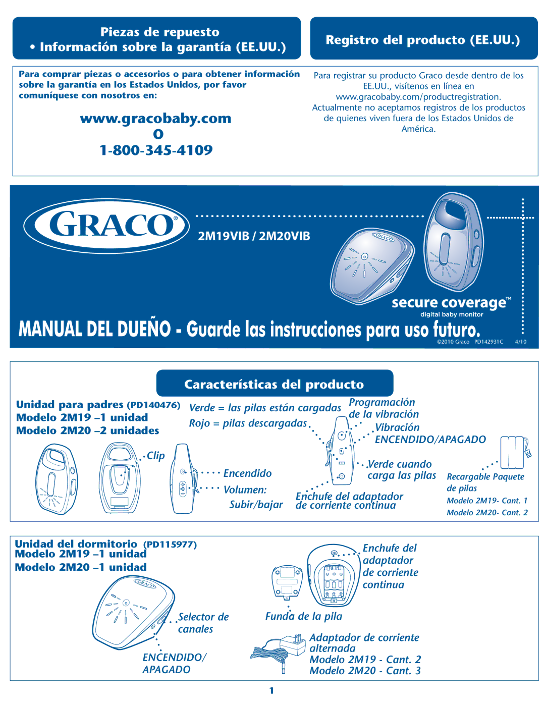 Graco 2M19, 2M20 warranty Características del producto, Encendido/Apagado 