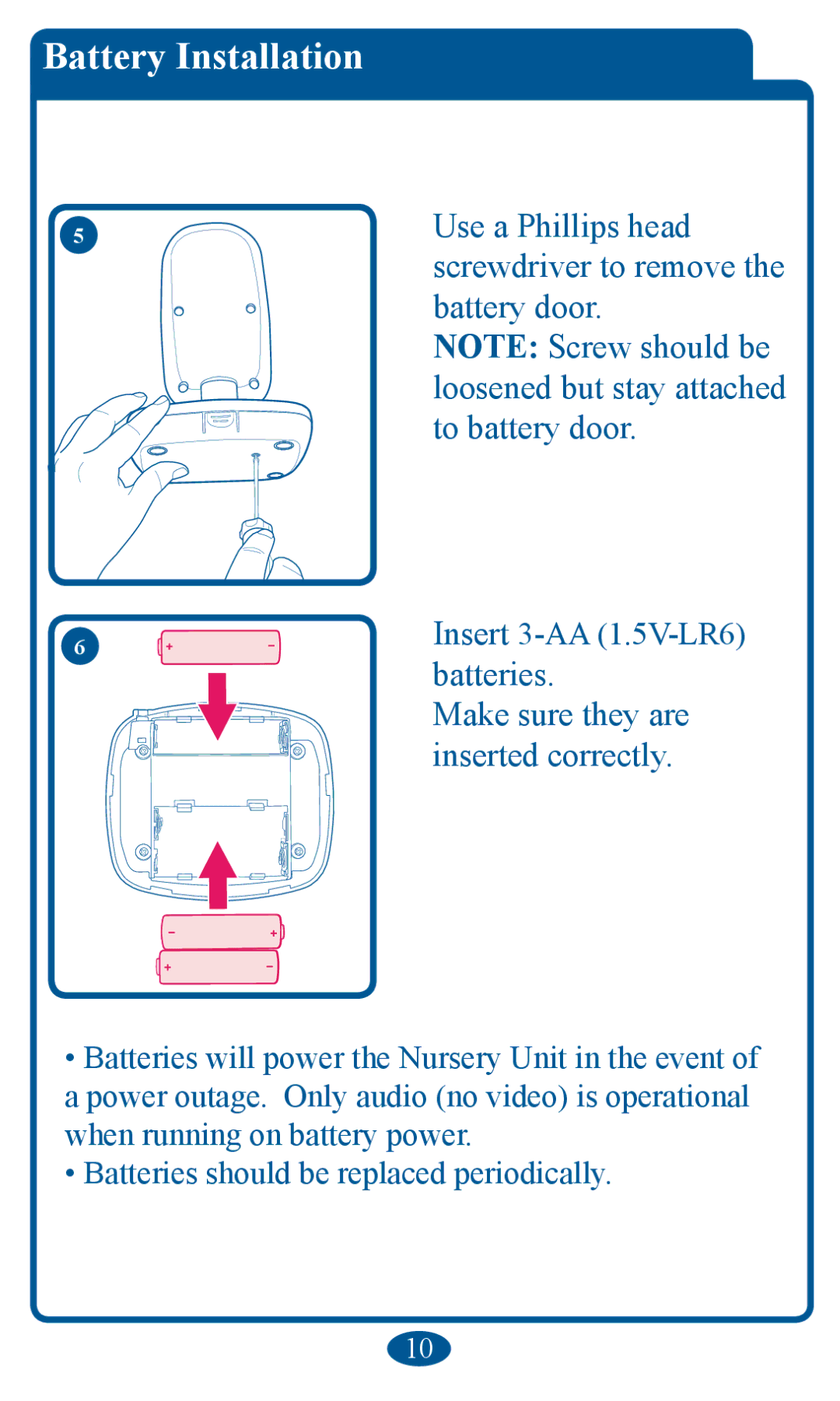 Graco 2V00 manual BDttery InVtDllDtion, WrEdwwhu\Grru, Edwwhulhv, 8VHD3KLOOLSVKHDG, LqvhuwhgFruuhfwo\ 