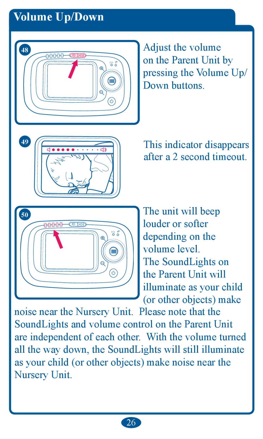 Graco 2V00 manual Volume Up/Down, $GmxvwWkhYroxph, 507KHXQLWZLOOEHHS, YroxphOhyho, 1XUVHU\8QLW 