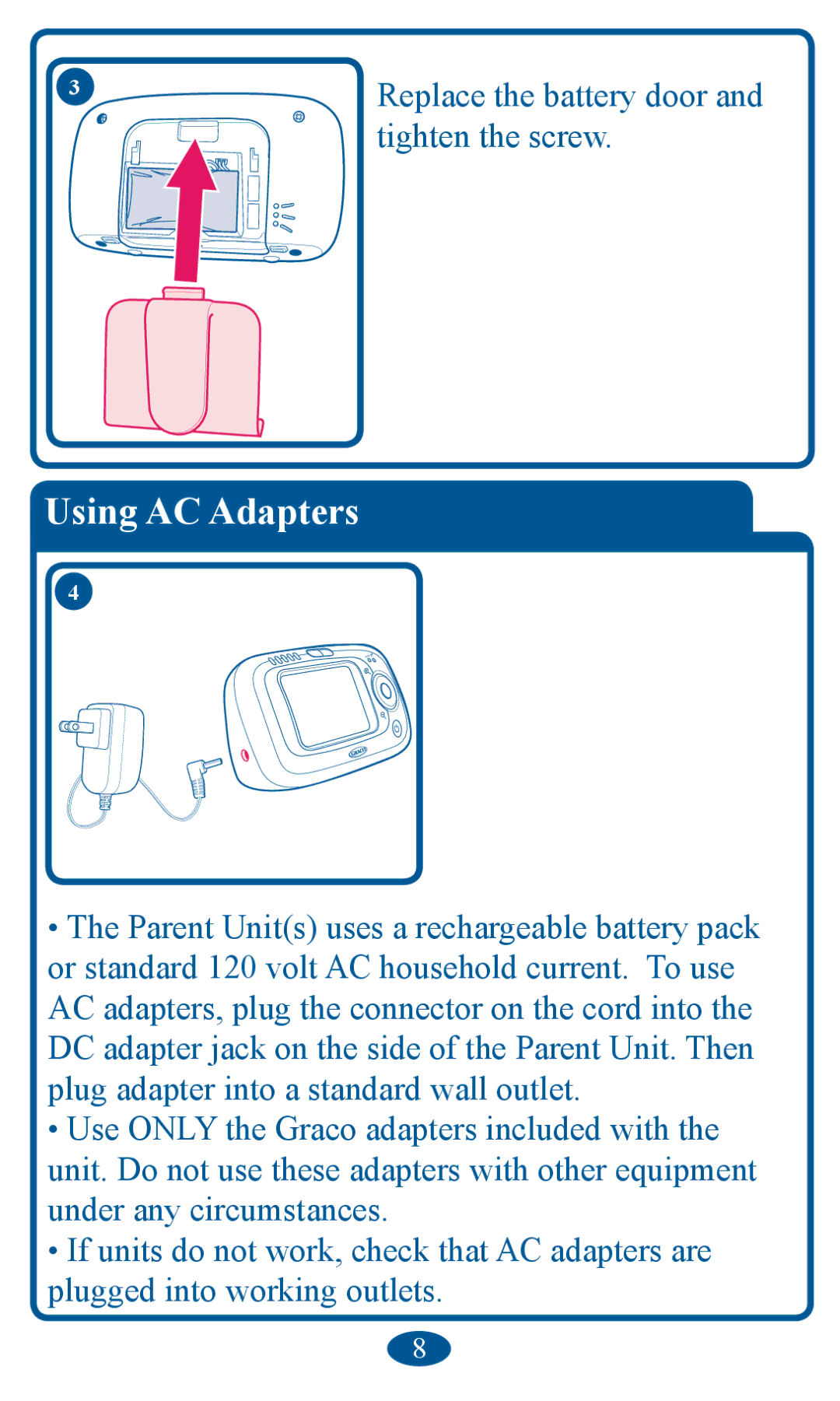 Graco 2V00 manual UVinJ AC AdDpterV, SoxjjhgLqwrZrunlqjRxwohwv 