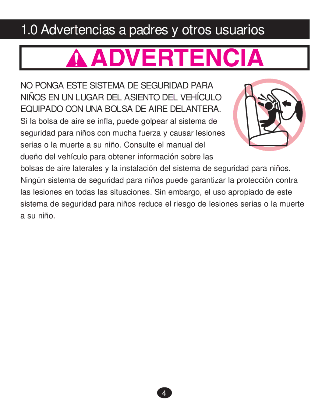 Graco 30 manual Advertencias a padres y otros usuarios 