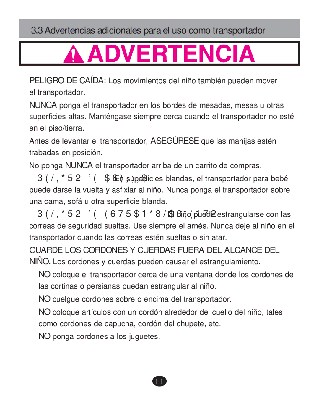 Graco 30 manual Advertencias adicionales para el uso como transportador 