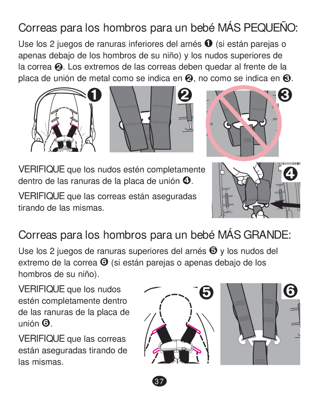 Graco 30 manual Correas para los hombros para un bebé MÁS Pequeño, Correas para los hombros para un bebé MÁS Grande 