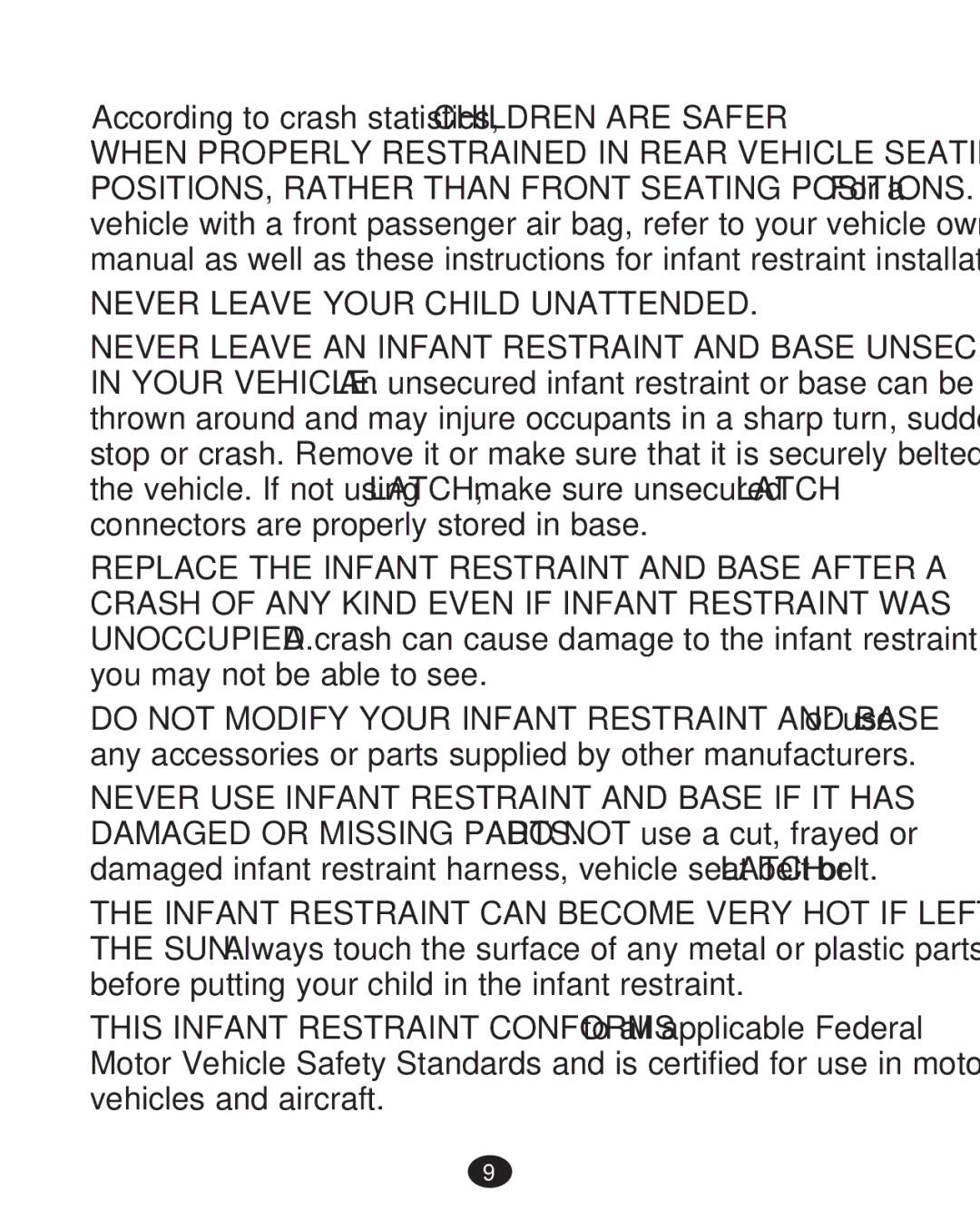 Graco 30 manual ‡ Never Leave Your Child Unattended 