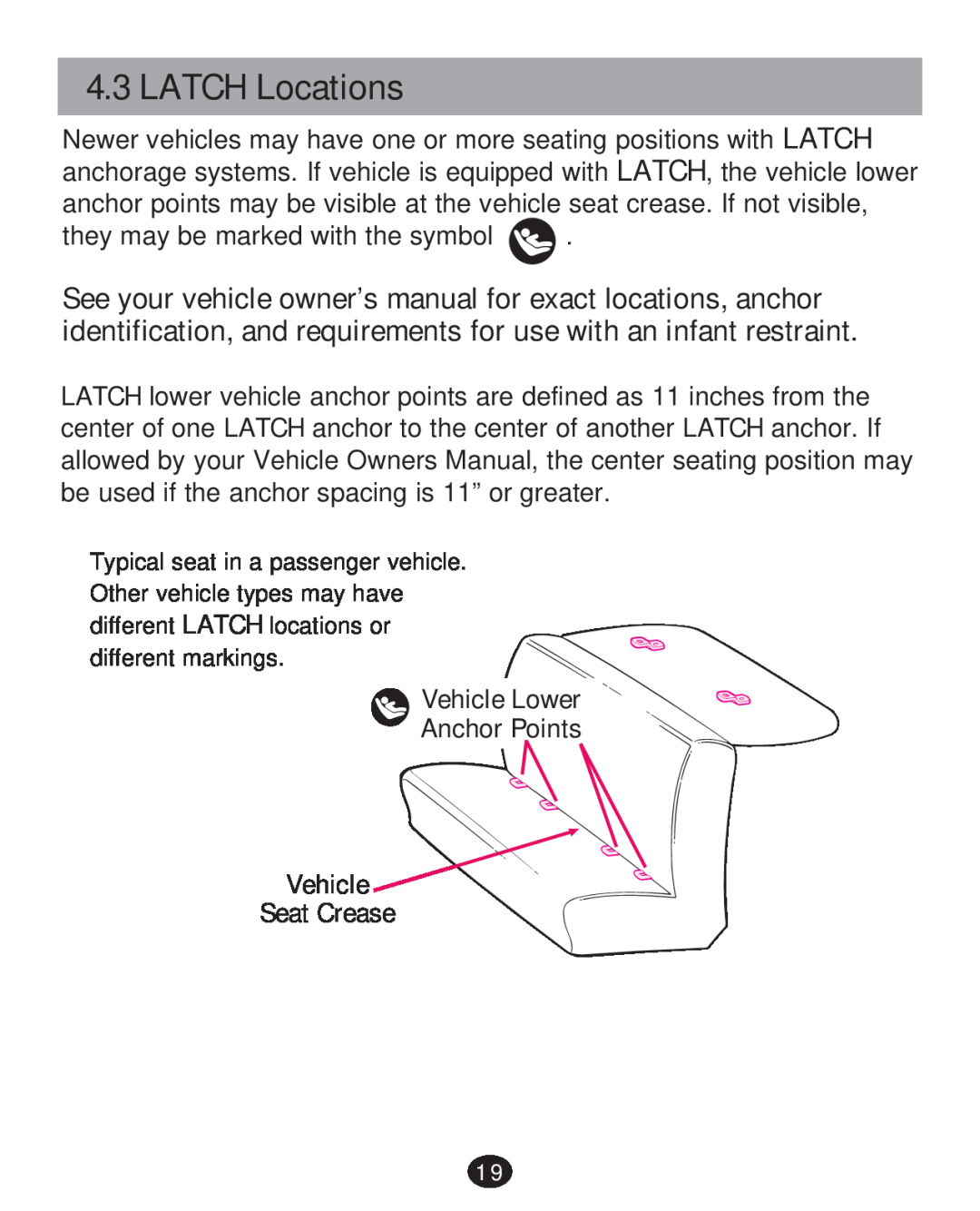 Graco 30 manual LATCH Locations 