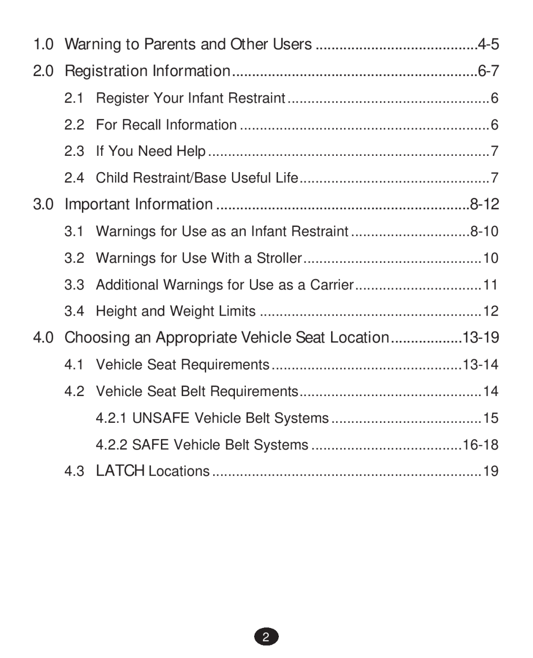 Graco 30 manual 8-12, Choosing an Appropriate Vehicle Seat Location, 13-19 