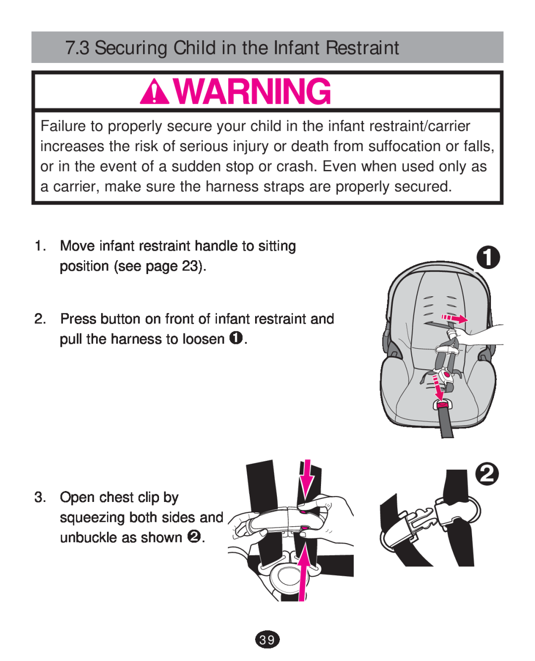 Graco 30 manual Securing Child in the Infant Restraint 